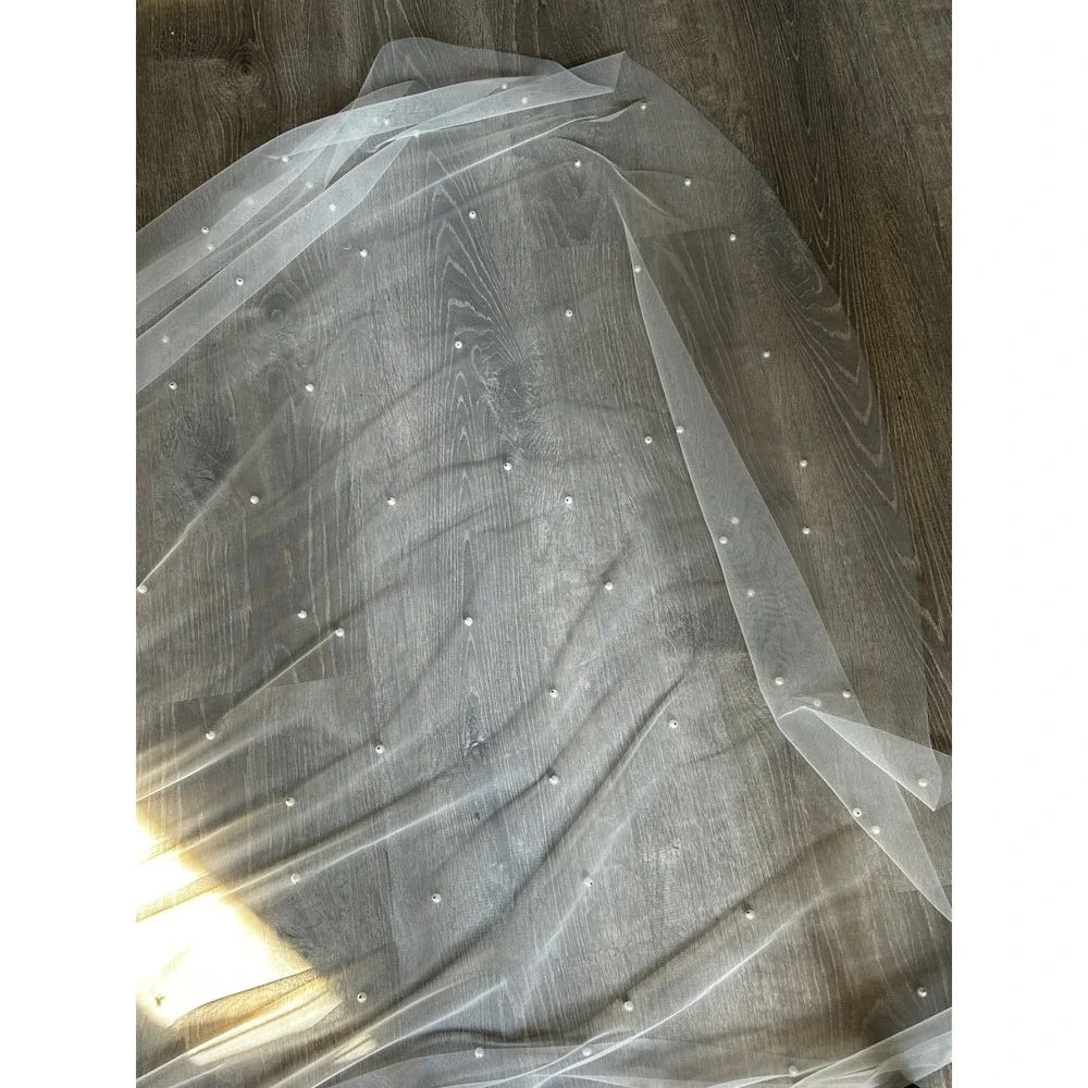 Cathedral Pearl Bridal Veil | Hand-Stitched Ivory Tulle | Pearl Wedding Veil